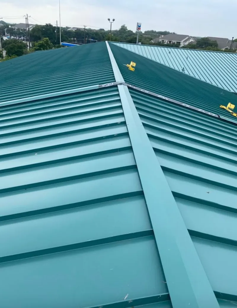 Green commercial metal roof ridge and valley for Metal Roof Repair in West Falls Church